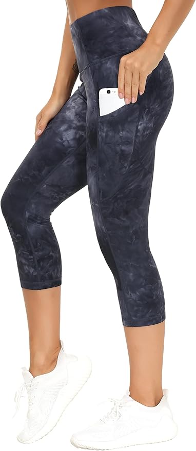 THE GYM PEOPLE Thick High Waist Capris Yoga Pants with Pockets, Tummy Control Workout Running Yoga Leggings for Women