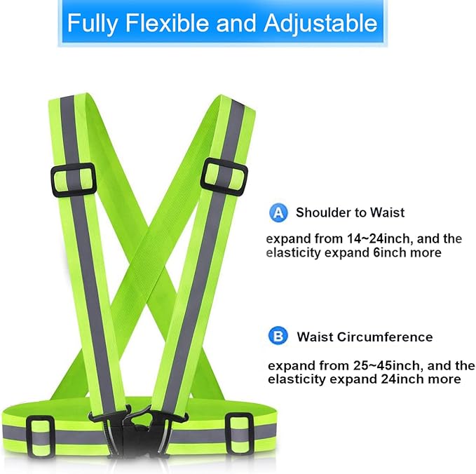 Reflective Vest Running Gear, 2Pack High Visible Safety VES for Cycling Jogging Running Walking, Adjustable for Men Women Kids