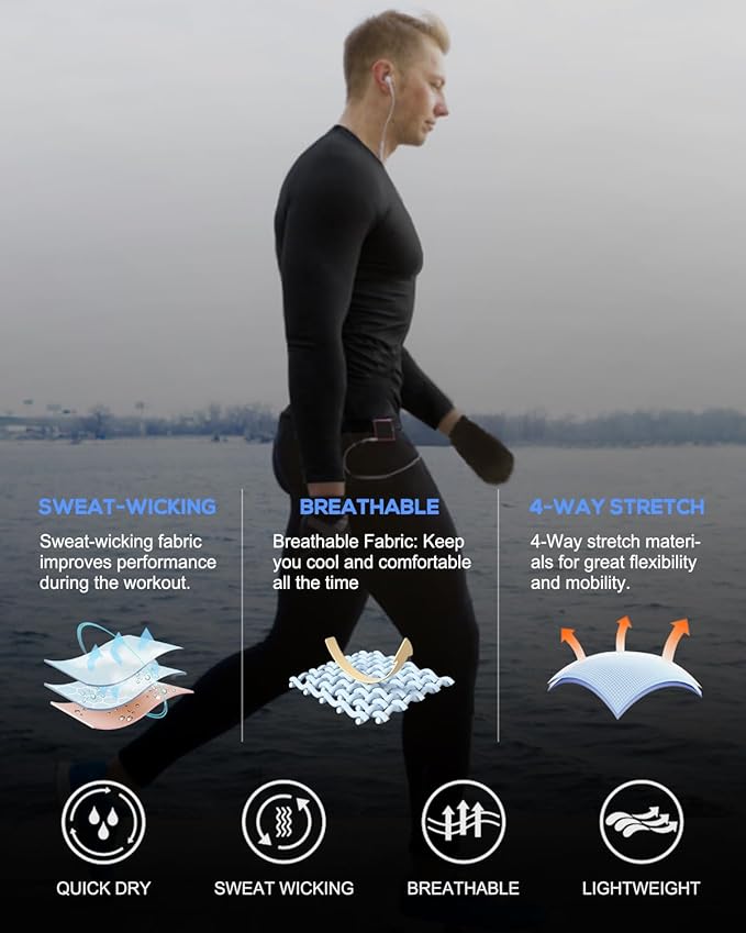 5,6 Pack Men's Compression Shirts Long Sleeve Rash Guard Workout Undershirt Base Layer Athletic Shirt