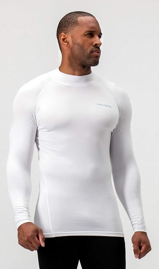 DEVOPS 2 Pack Men's Thermal Turtle Mock Neck Shirts, Compression Long Sleeve Tops and Hoodies