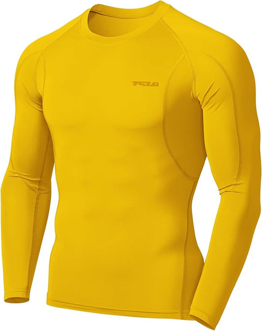 TSLA Men's UPF 50+ Compression Shirts, Cool Dry Long Sleeve Athletic Tops, Sports Baselayer Workout Shirt