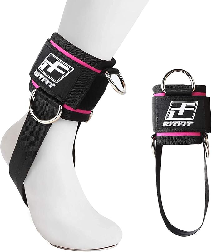 RitFit Kickback Ankle Straps Padded Ankle Strap for Cable Machine,Strong Hook and Loop,Reinforced 3 D-Ring, Adjustable Comfort fit Neoprene - Premium Ankle Cuffs to Enhance Abs, Glute & Leg Workouts