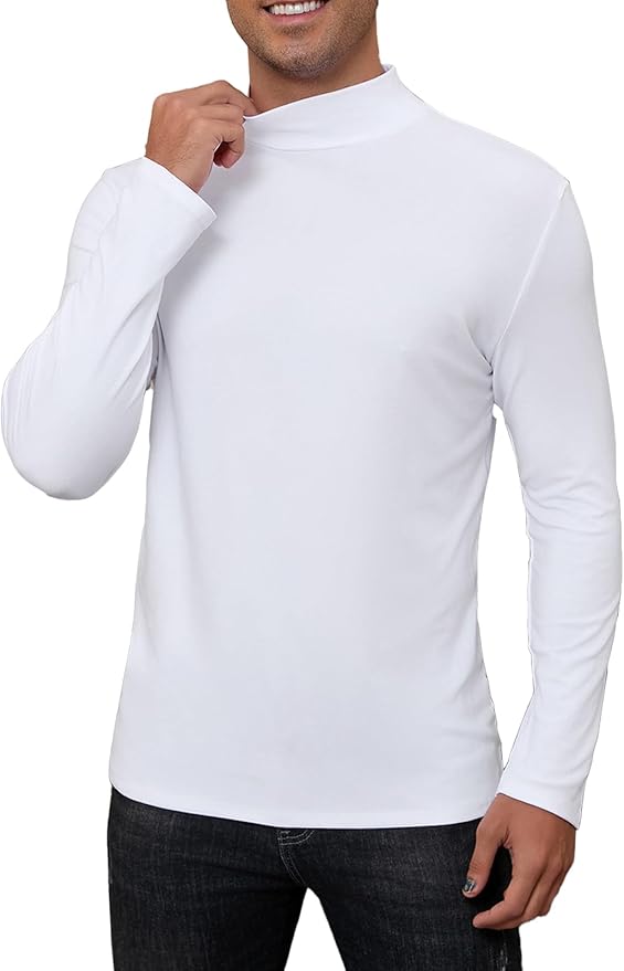 Mens Mock Turtleneck Long Sleeve Slim Fit Shirts Basic Casual Undershirts Lightweight Pullover