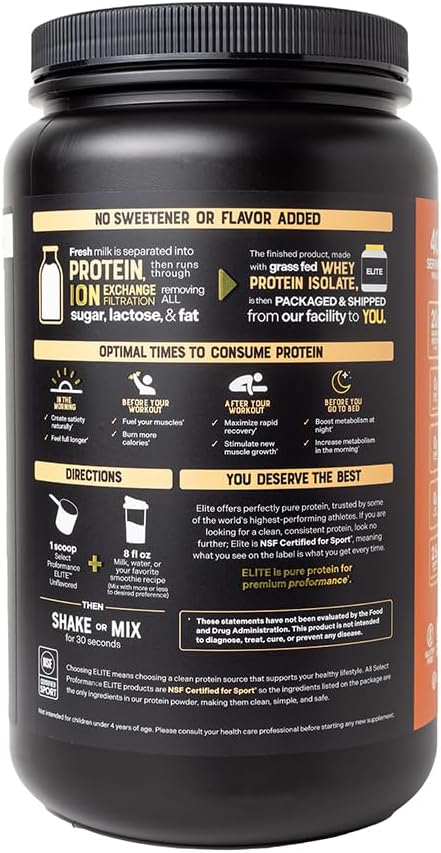 Silver Star Nutrition Select Proformance Elite Whey Protein Isolate Powder, Unflavored, NSF Certified, No Added Sugar, 20g of Protein per Serving, 40 Servings, 2 Lbs