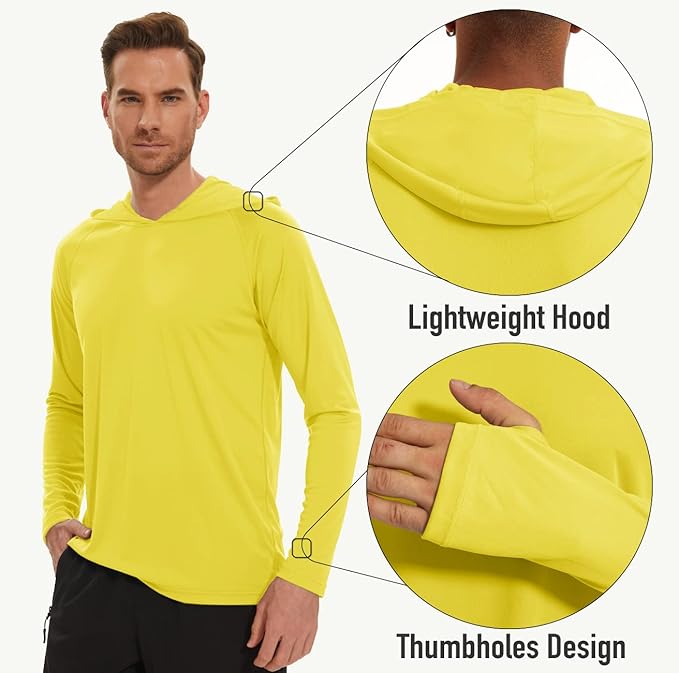 MAGCOMSEN Men's Hooded UPF 50+ Sun Protection T Shirts Long Sleeve Athletic Fishing Shirts Rash Guards