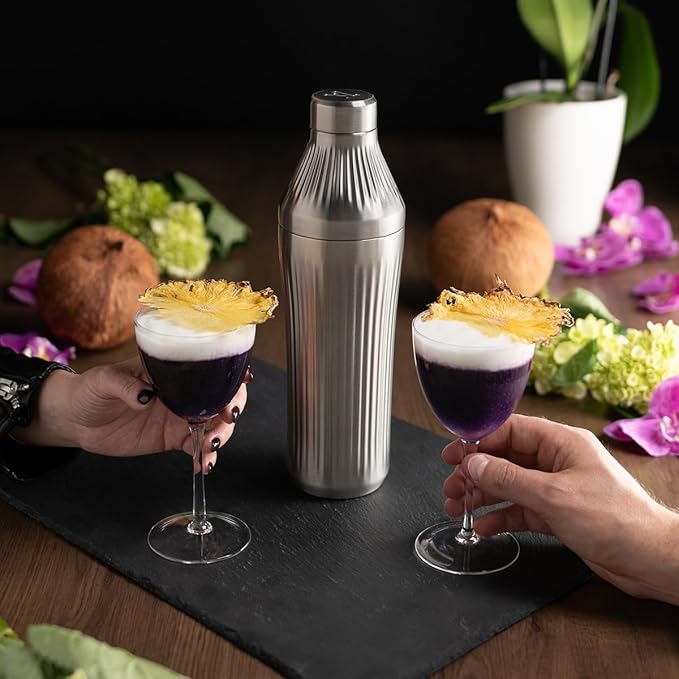 Elevated Craft Diamond Edition Hybrid Cocktail Shaker Set - Premium Vacuum Insulated Stainless Steel, 28 oz, Includes Built-In Strainer, Precise Measuring Top & XL Polishing Cloth - Martini Shaker