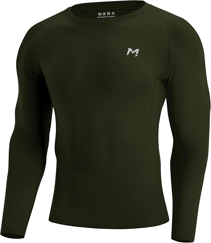 Mens Compression Shirt Long Sleeve Quick Dry Athletic Workout Gym T-Shirt SPF Running Top Sport Undershirt Base Layer