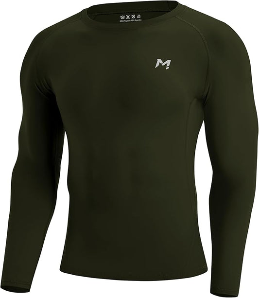 Mens Compression Shirt Long Sleeve Quick Dry Athletic Workout Gym T-Shirt SPF Running Top Sport Undershirt Base Layer