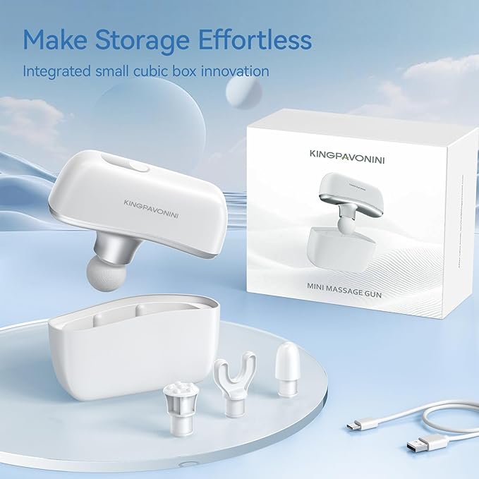 KingPavonini Mini Massage Gun with All-in-One Storage Case, Pocket-Sized Small Massage Gun Deep Tissue, 0.5 lbs Portable Percussion Massager for Travel, Gym, Gift for Women Men