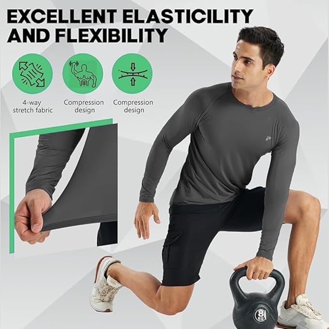 Men's Compression Shirts Long Sleeve Running Athletic Undershirts Workout Baseball Base Layer Fishing Rash Guard Tops 2 Pack