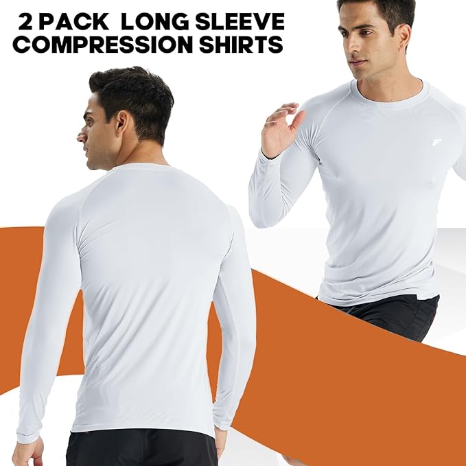 Men's Compression Shirts Long Sleeve Running Athletic Undershirts Workout Baseball Base Layer Fishing Rash Guard Tops 2 Pack