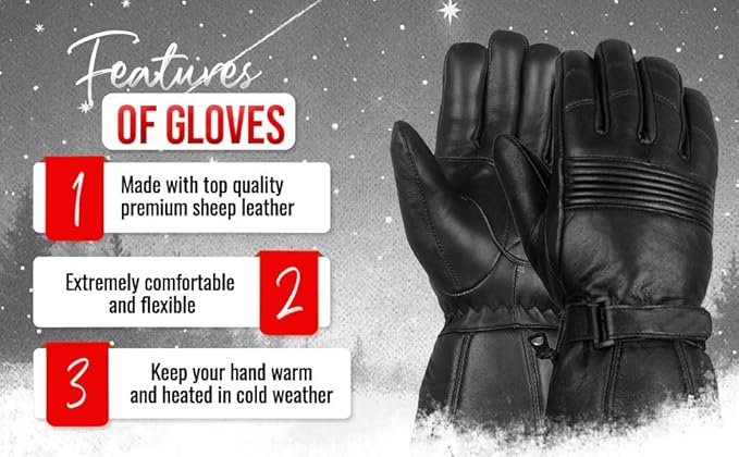 Jackets 4 Bikes Winter Motorcycle Gloves, Premium Biker Sheep Leather Thinsulate Warm Cold Weather Water Resistance Windproof Gauntlet for Men and Women