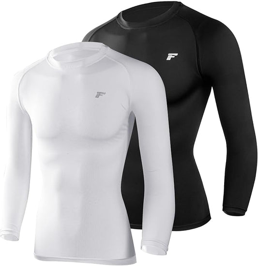 Men's Compression Shirts Long Sleeve Running Athletic Undershirts Workout Baseball Base Layer Fishing Rash Guard Tops 2 Pack