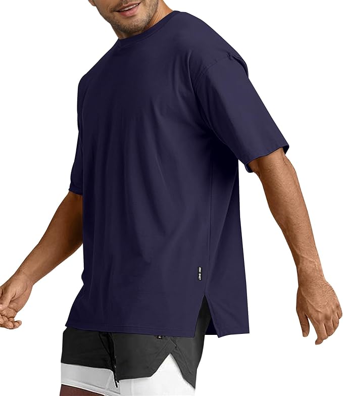 Men's Oversized Workout T-Shirts Lightweight Quick Dry Short Sleeve Tshirts Crew Neck Loose Fit Athletic Tops