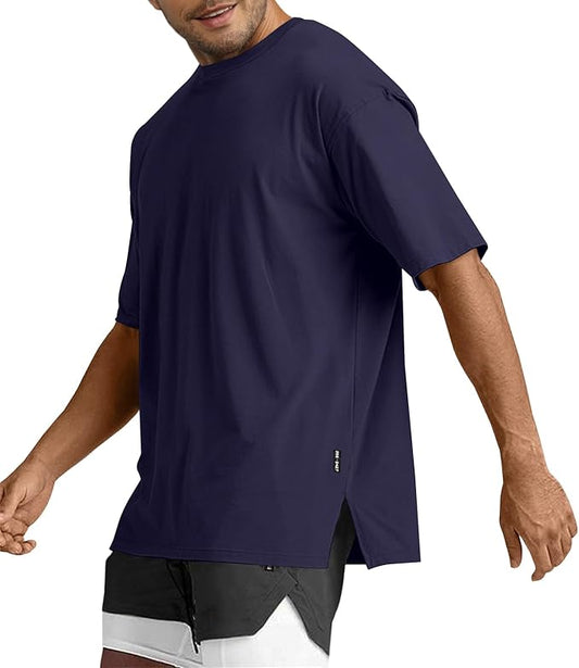 Men's Oversized Workout T-Shirts Lightweight Quick Dry Short Sleeve Tshirts Crew Neck Loose Fit Athletic Tops