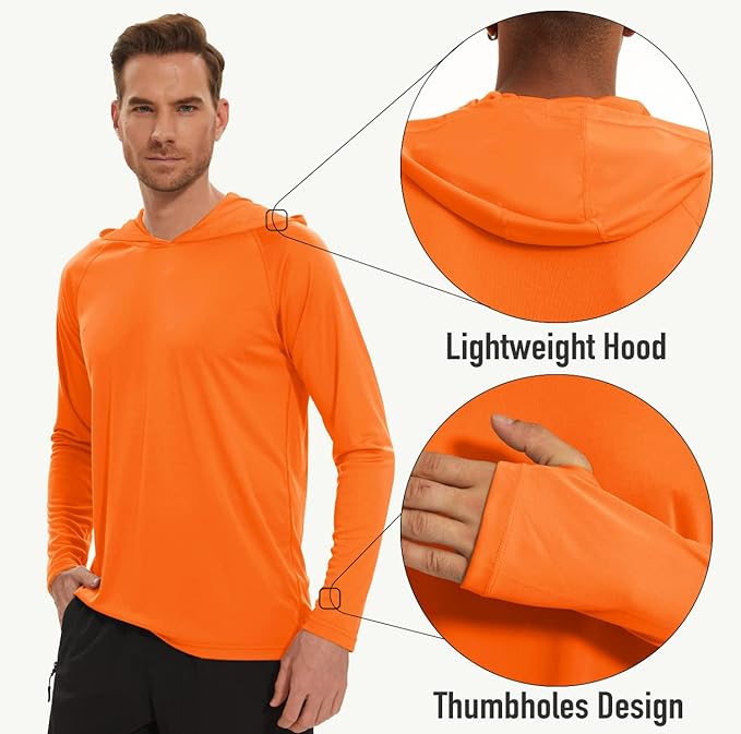MAGCOMSEN Men's Hooded UPF 50+ Sun Protection T Shirts Long Sleeve Athletic Fishing Shirts Rash Guards