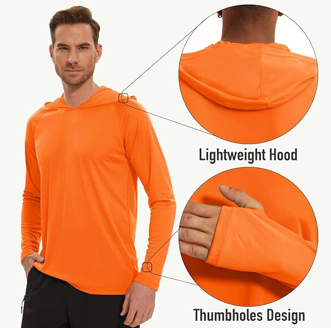 MAGCOMSEN Men's Hooded UPF 50+ Sun Protection T Shirts Long Sleeve Athletic Fishing Shirts Rash Guards