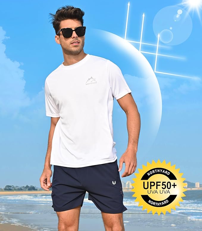 NORTHYARD Men's UPF 50+ Sun Protection Shirts Swim SPF UV Quick Dry Short Sleeve T-Shirts for Athletic Fishing Rash Guard