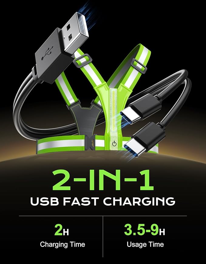 LED Reflective Vest Super Bright Lighting, 360° Visible Running Light for Runners, Waterproof Adjustable Reflective Running Vest Headlamp for Men/Women/Kids Night Walking/Running/Cycling