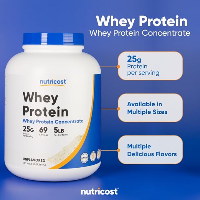 Nutricost Whey Protein Powder, Unflavored, 5 pounds - from Whey Protein Concentrate