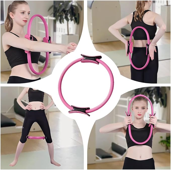 Pilates Ring and Ball Set, 6 Pcs Home Pilates Kit with 13” Circle Circle Yoga Ring 3 Resistance Bands 9.8” Pilates Ball Pilates Grip Socks, Pilates Essential Kit for Women Girl Home Workouts
