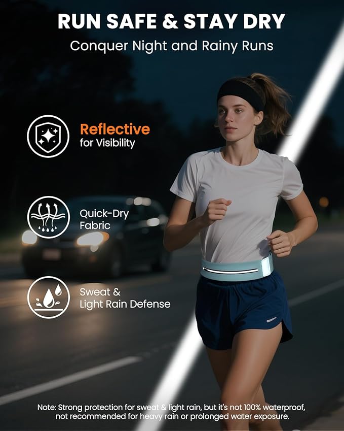 Running Belt with Water Bottle & Headband, No-Bounce Hydration Belt Adjustable Reflective Waterproof Fanny Pack for Women & Men, Fits All Phones (M-Blue)