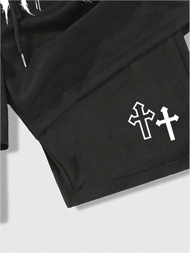 Men's Graphic Shorts with Liner Cross Print Drawstring 2 in 1 Gym Track Bottoms