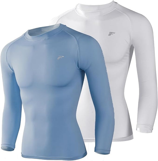 Men's Compression Shirts Long Sleeve Running Athletic Undershirts Workout Baseball Base Layer Fishing Rash Guard Tops 2 Pack