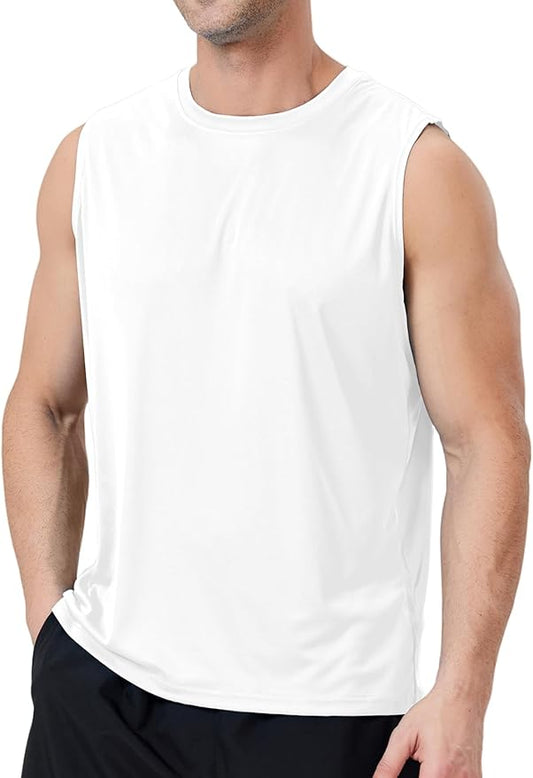 Men's Sleeveless UPF 50+ Swim Shirts Quick Dry Workout Tank Top UV Protection Running Gym Muscle T Shirts