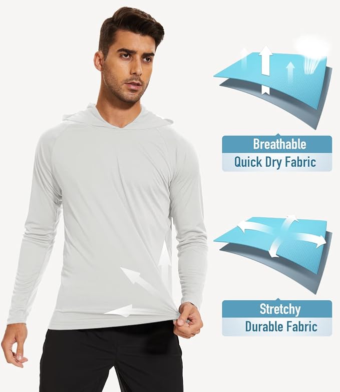 MAGCOMSEN Men's Hooded UPF 50+ Sun Protection T Shirts Long Sleeve Athletic Fishing Shirts Rash Guards