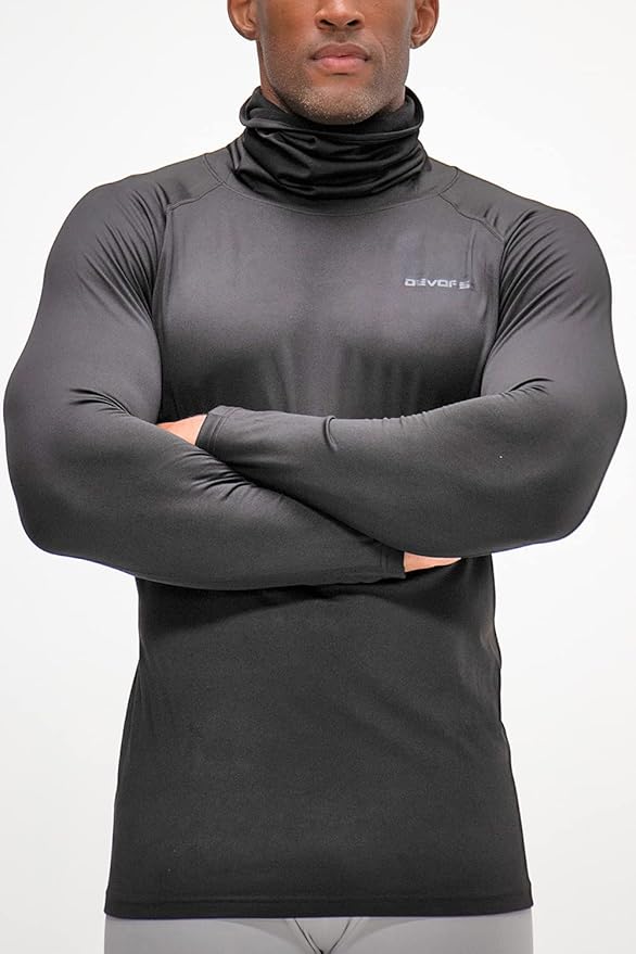 DEVOPS 2 Pack Men's Thermal Turtle Mock Neck Shirts, Compression Long Sleeve Tops and Hoodies