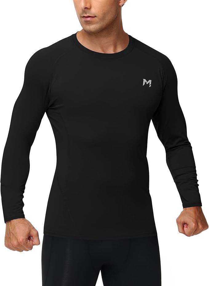 Mens Compression Shirt Long Sleeve Quick Dry Athletic Workout Gym T-Shirt SPF Running Top Sport Undershirt Base Layer