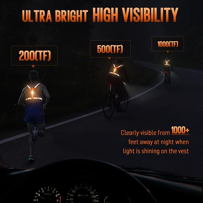 LED Reflective Vest Running Gear, Light Up Running Vest Rechargeable, Safety Night Running Gear for Walking Running Cycling