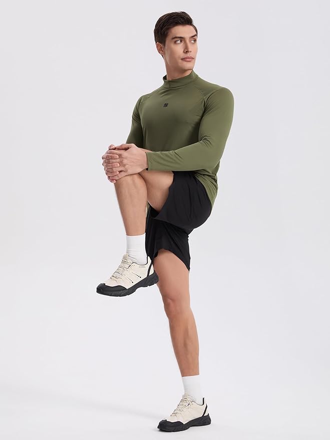 Mens Long Sleeve Turtleneck Workout Shirts Moisture Wicking Mock Neck Double Sides Brushed T-Shirts