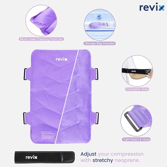 REVIX Extra-Large Back Ice Pack, Reusable Gel Cold Compress Wrap for Full Back Relief, Ideal for Muscle Pain, Tiredness, Recovery, and Sore Muscles – Adjustable Straps, Purple