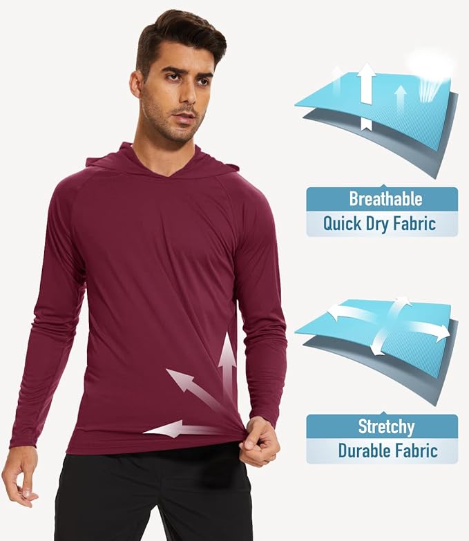 MAGCOMSEN Men's Hooded UPF 50+ Sun Protection T Shirts Long Sleeve Athletic Fishing Shirts Rash Guards