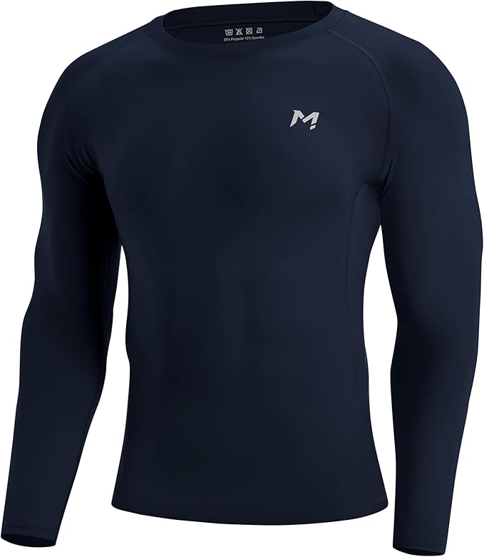 Mens Compression Shirt Long Sleeve Quick Dry Athletic Workout Gym T-Shirt SPF Running Top Sport Undershirt Base Layer