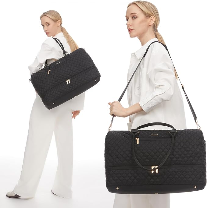 LOVEVOOK Travel Duffle Bag for Women, Weekender Overnight Bag with Shoe Compartment, Carry on Bag with Toiletry Bag, Gym Duffel Bag with Wet Pocket, Hospital Bags for Labor and Delivery 3 Pcs Set