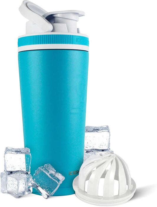 Ice Shaker Insulated Stainless Steel Shaker Bottle | 26oz, Caribbean | Cold for 30+ Hours | Insulated Cup with Twist-on Agitator | Odor-Free Bottle for Protein Shakes, Water, Smoothies, Cocktails