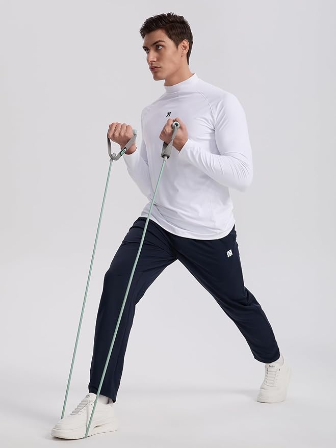 Mens Long Sleeve Turtleneck Workout Shirts Moisture Wicking Mock Neck Double Sides Brushed T-Shirts