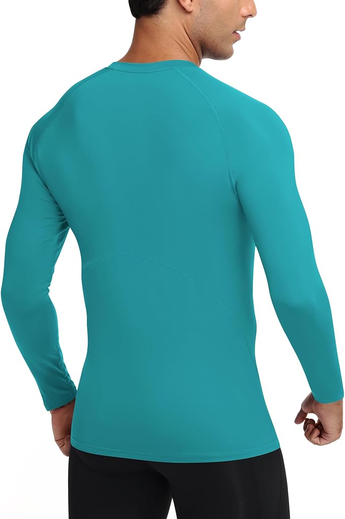 Mens Compression Shirt Long Sleeve Quick Dry Athletic Workout Gym T-Shirt SPF Running Top Sport Undershirt Base Layer
