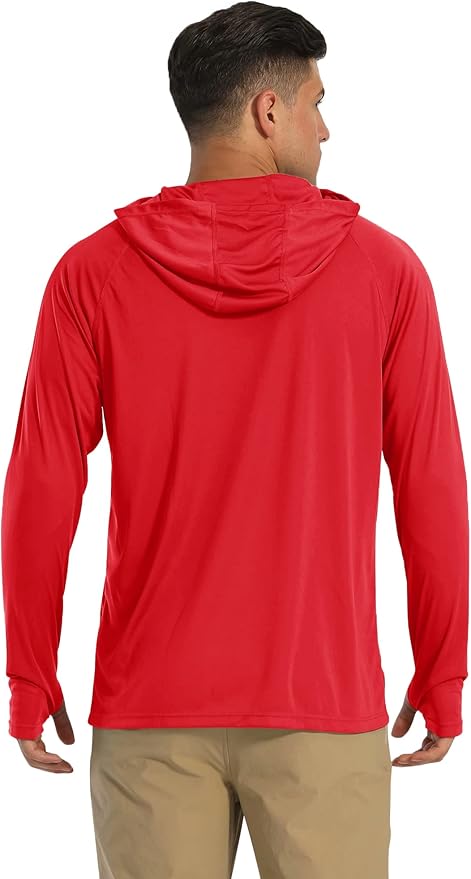 MAGCOMSEN Men's Hooded UPF 50+ Sun Protection T Shirts Long Sleeve Athletic Fishing Shirts Rash Guards