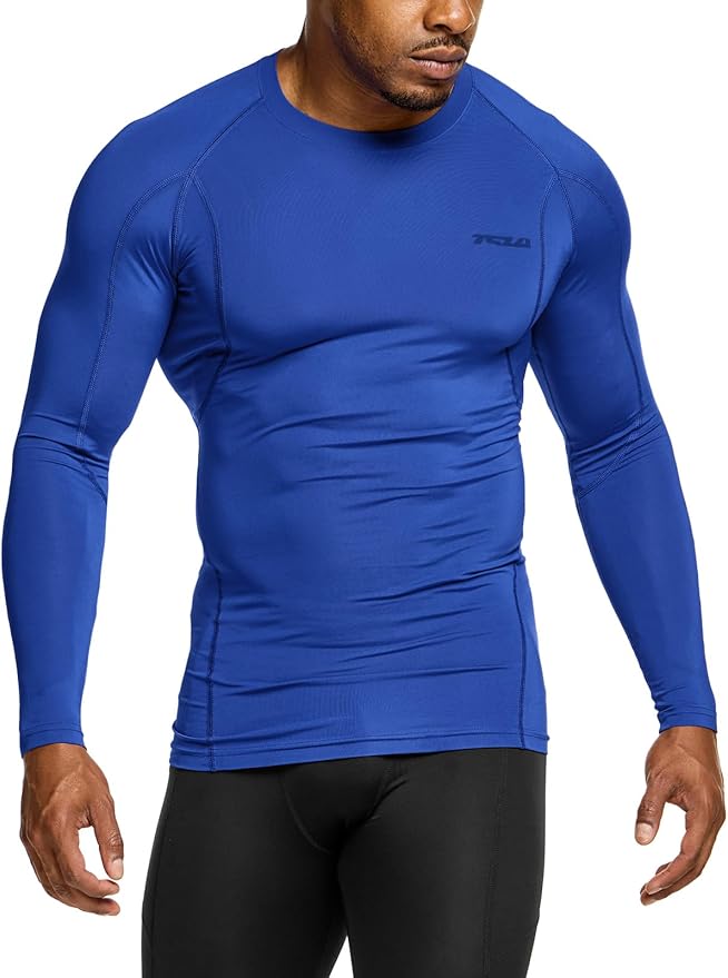 TSLA Men's UPF 50+ Compression Shirts, Cool Dry Long Sleeve Athletic Tops, Sports Baselayer Workout Shirt