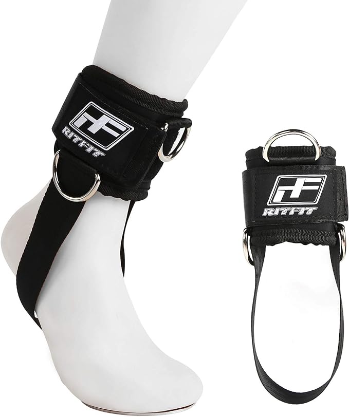 RitFit Kickback Ankle Straps Padded Ankle Strap for Cable Machine,Strong Hook and Loop,Reinforced 3 D-Ring, Adjustable Comfort fit Neoprene - Premium Ankle Cuffs to Enhance Abs, Glute & Leg Workouts