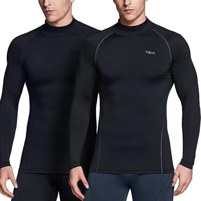 TSLA Men's Thermal Long Sleeve Compression Shirts, Mock/Turtleneck Winter Sports Running Base Layer Top