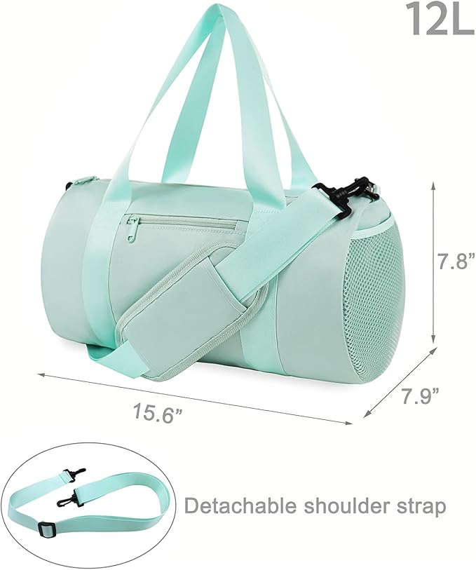 Small Gym Bag Duffel Bag for Women Men Fitness Sports Bag Workout Adjustable Detachable Shoulder Strap Lightweight Carry on Travel Duffle Bag (Green, 15" / Mini / 12L)