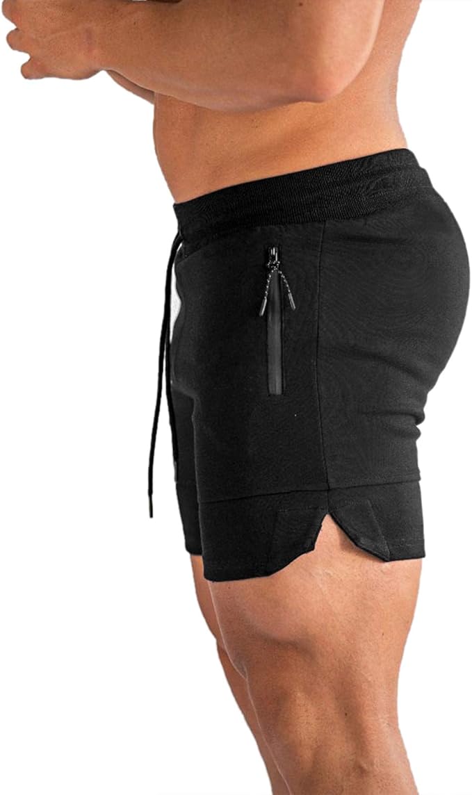 PIDOGYM Men's 5" Gym Workout Shorts,Fitted Jogging Short Pants for Bodybuilding Running Training with Zipper Pockets