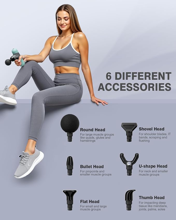 Morelax Mini Massage Gun Portable Deep Tissue Muscle Percussion Massager, Electric Handheld Sport Massager with 6 Massage Heads 4 Speed, Best Gift (Mint)