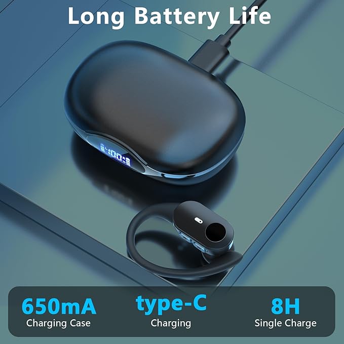 Wireless Earbuds Bluetooth Headphones, 80H Battery with Charging Case, Bluetooth 5.3, Physical Buttons, Real-Time Translation APP, Sport Ear Hooks for Running/Gym/Travel(Black)