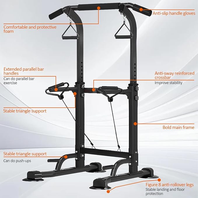 Power Tower Pull Up Dip Stander, Height Adjustable Multi-functional Home Strength Training Gym Equipment, Easy to Install, Durable Home Gym Equipment